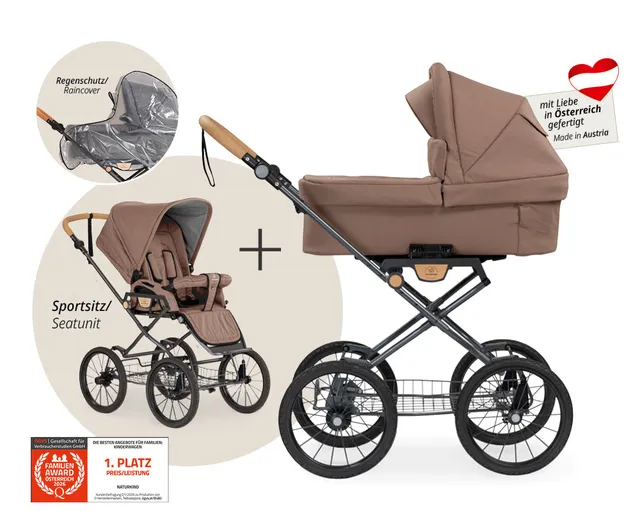 Naturkind Ida 2in1 Kinderwagen Cord Cognac mit Babykorb