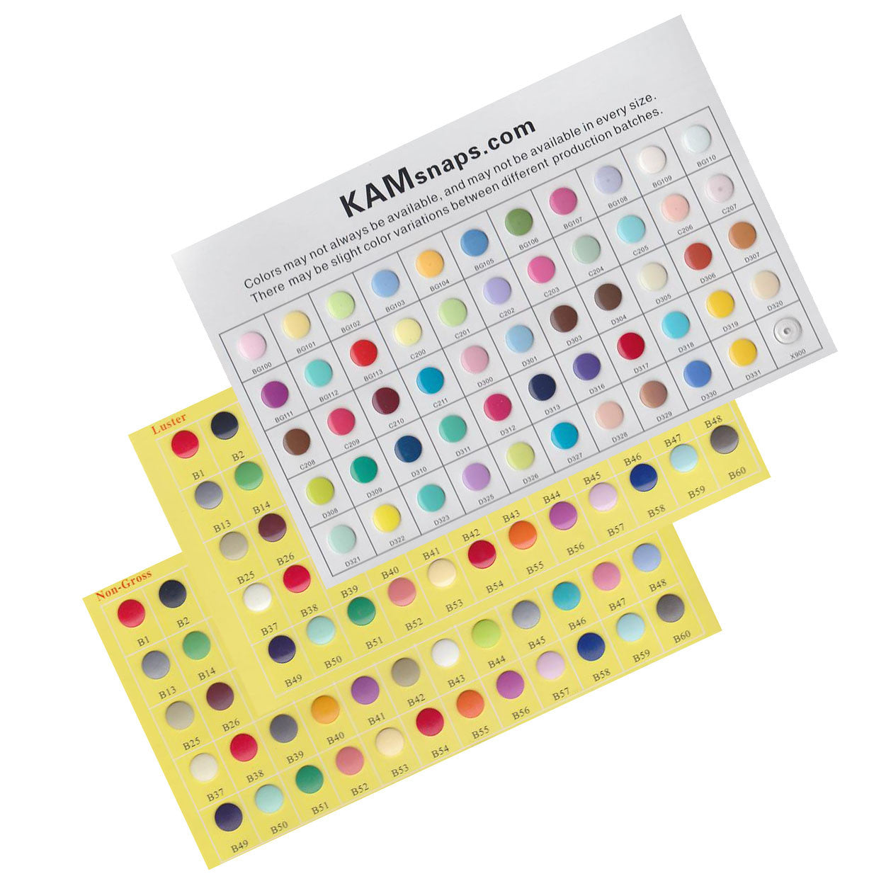 KAM Snaps Notions Farbkarte Druckknöpfe B1-B60 Matt