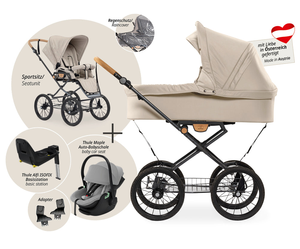Naturkind Ida 4in1 Kinderwagen Cord Cognac mit Thule Maple