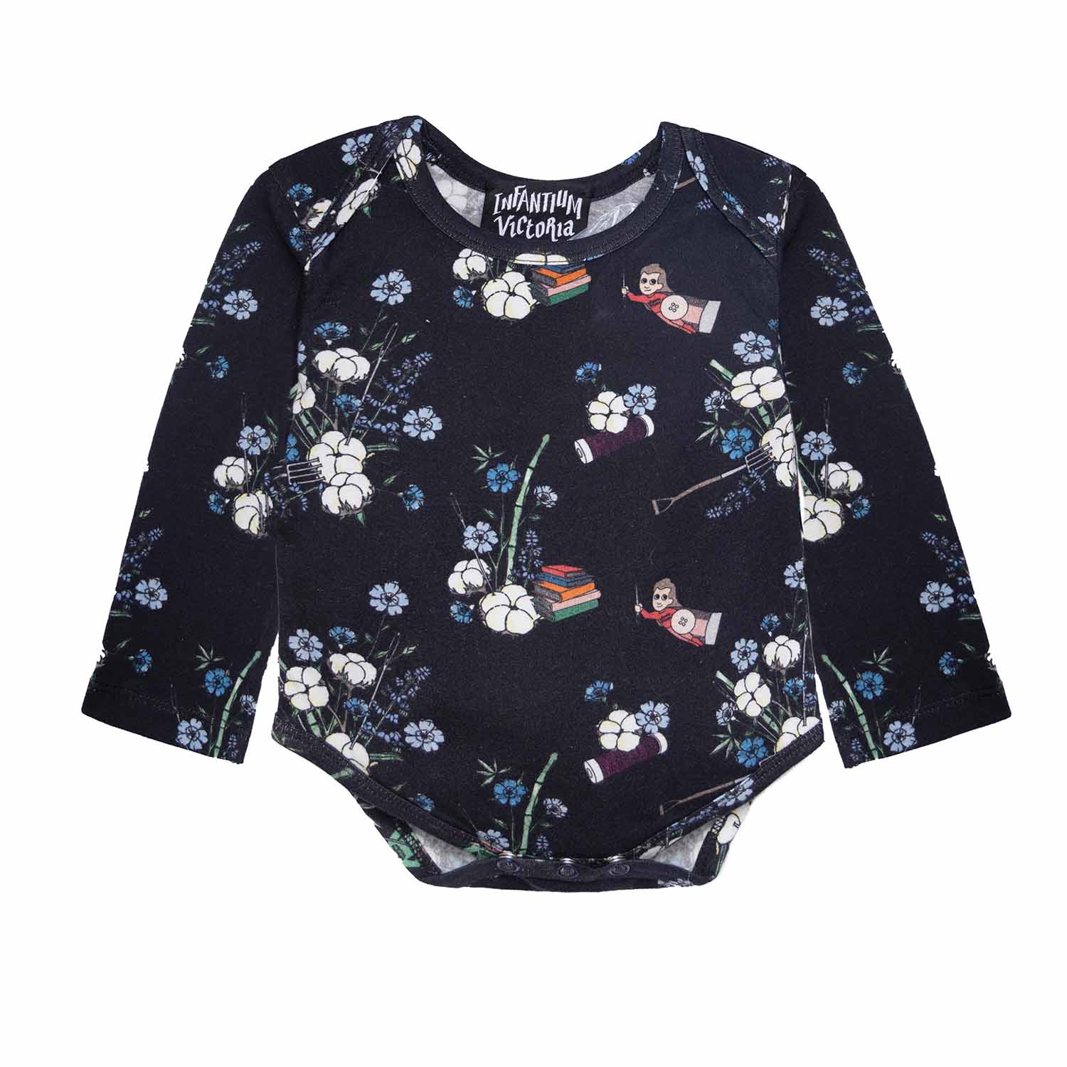 Infantium Victoria Floral Baby Body Schwarz 80 Bio-Baumwolle