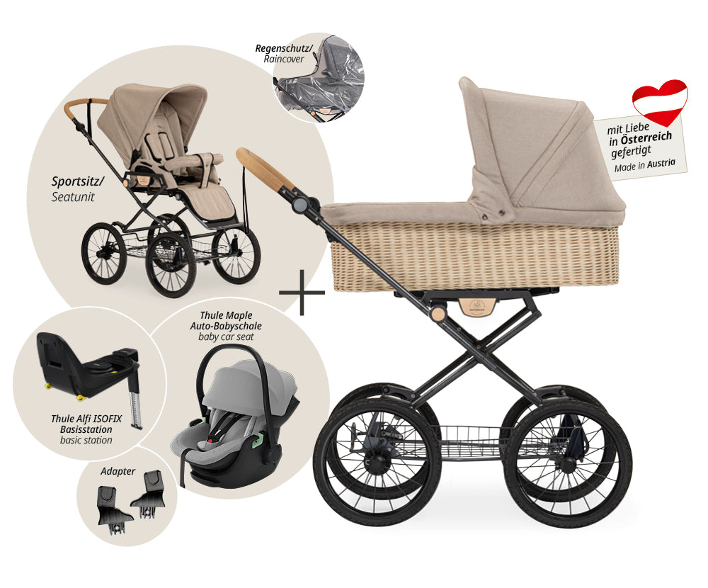 Naturkind Ida 4in1 Kinderwagen Cord Cognac Thule Maple Korb