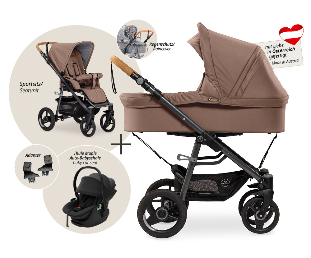 Naturkind Lux Evo 3in1 Kinderwagen Thule Maple Federung
