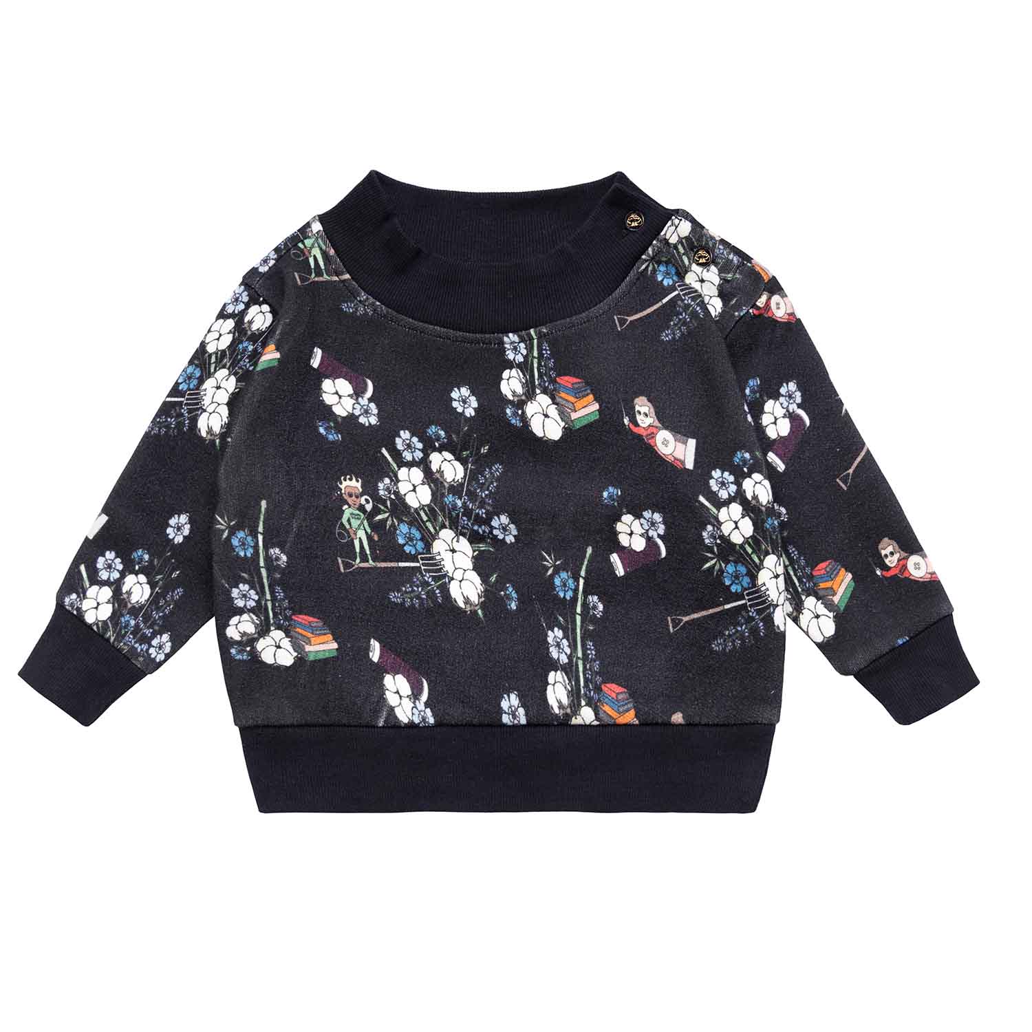 Infantium Victoria Baby Sweatshirt Schwarz Blumen Pullover Gr.80 Bio