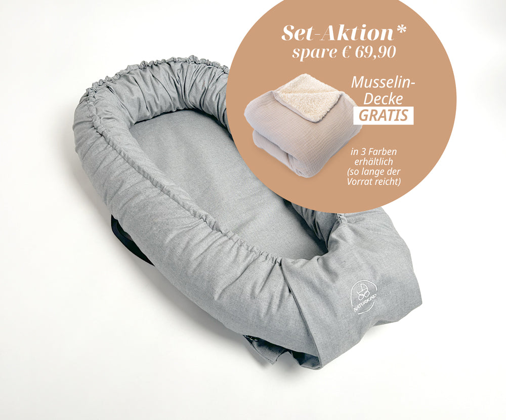 Naturkind Babynestchen Babynest hellgrau Bio-Baumwolle Set
