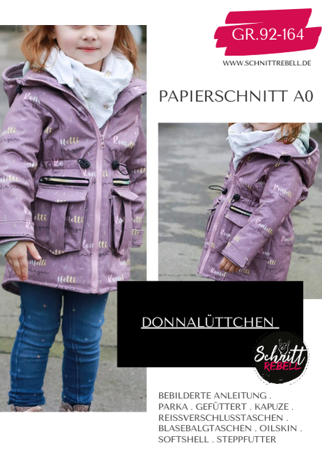Schnittrebell Donnalüttchen Parka Papierschnitt Gr. 92-164 Kapuze