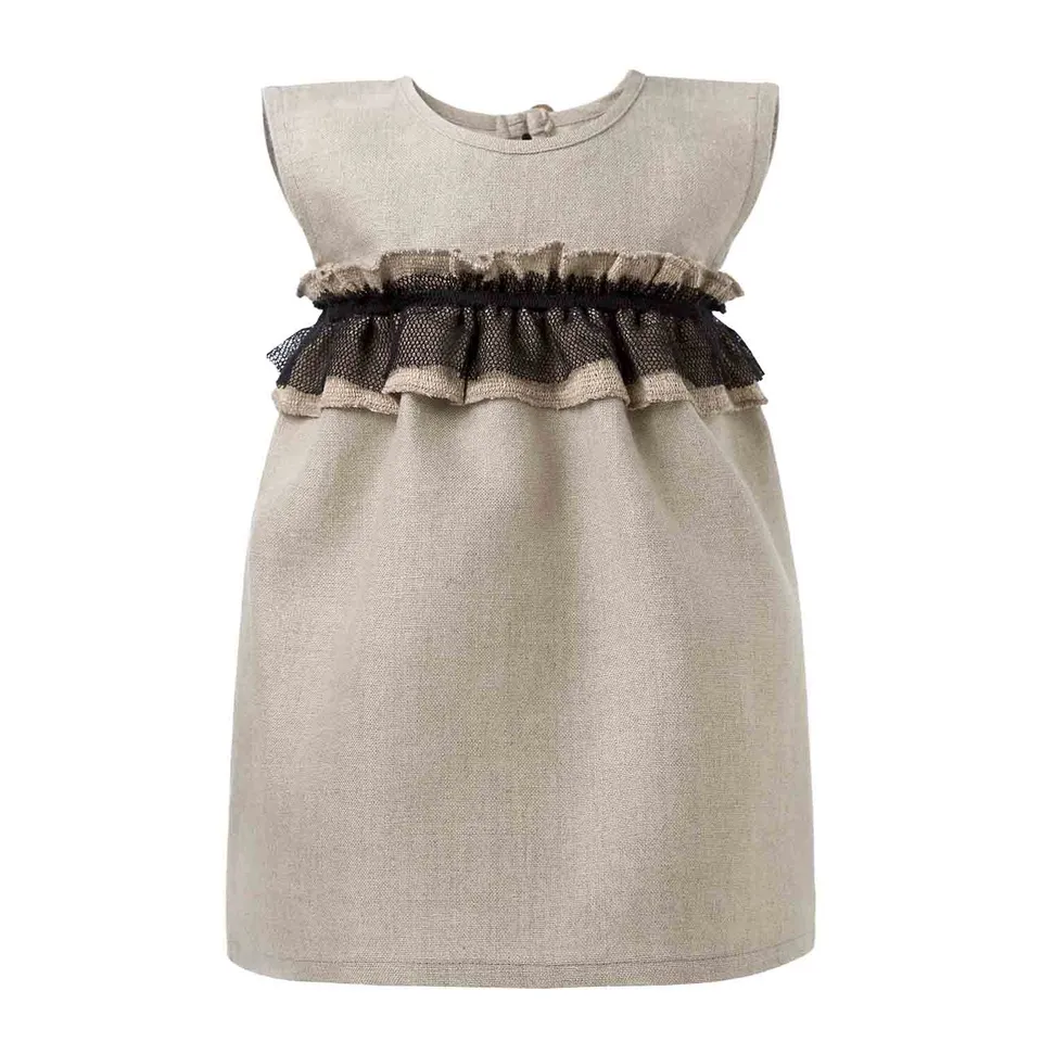 Infantium Victoria Leinenkleid beige 68-92 Tüllrüsche