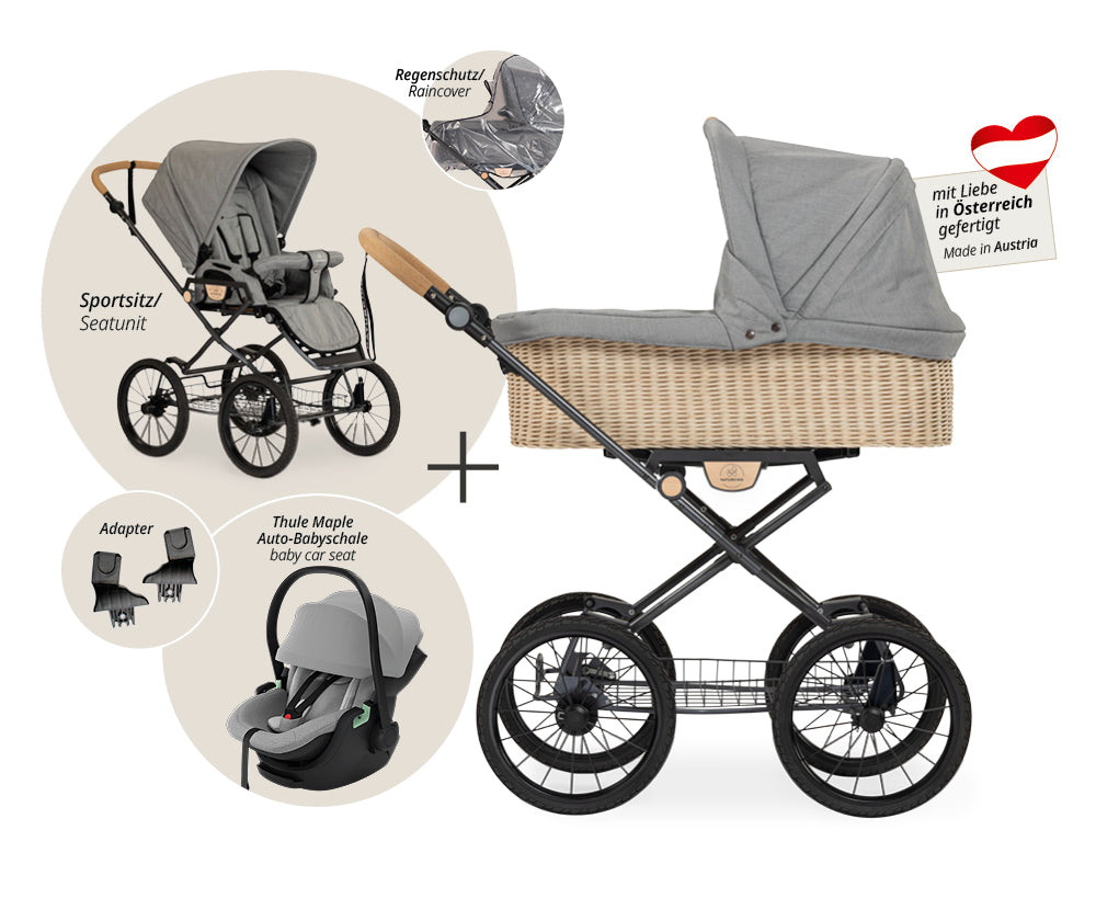 Naturkind Ida 3in1 Kinderwagen Cord Cognac geflochten