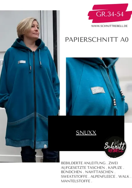 Schnittrebell Snuxx Mantel Papierschnitt Gr. 34-54 Oversize