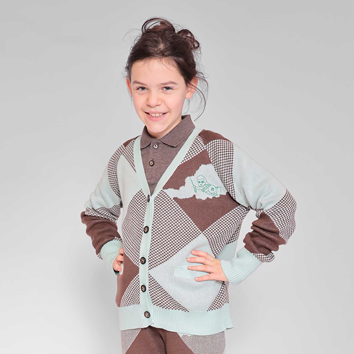 Infantium Victoria Kids Cardigan Choco Mint Strickjacke Gr.128 Bio