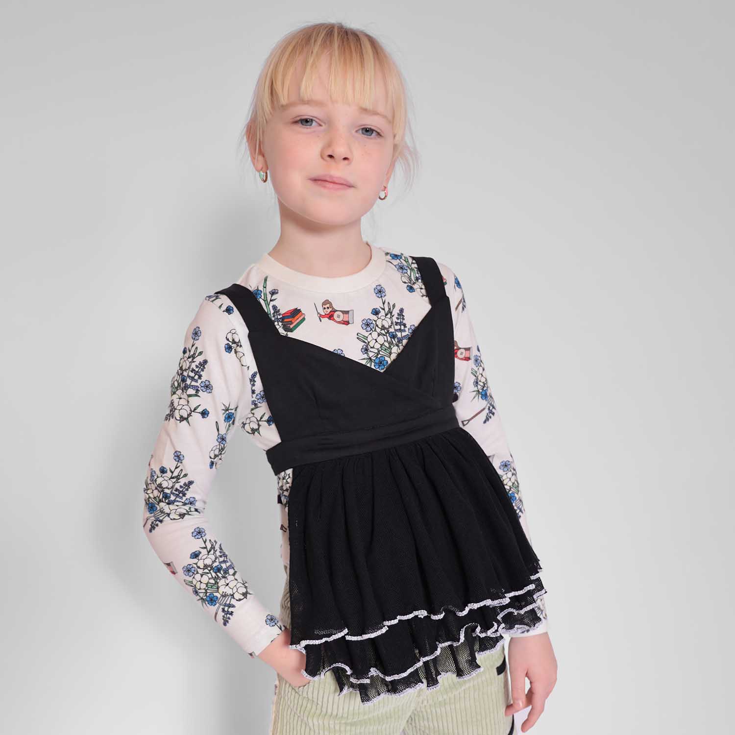 Infantium Victoria Ruffle Top Mädchentop Schwarz Bio-Baumwolle