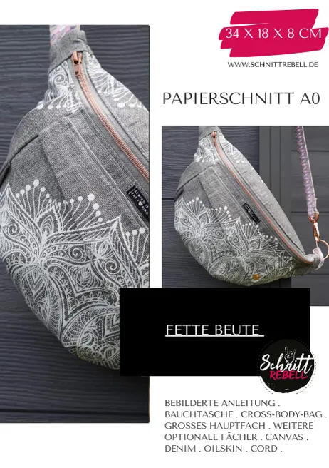 Schnittrebell Fette Beute Bauchtasche Papierschnitt A0 34x18x8 cm