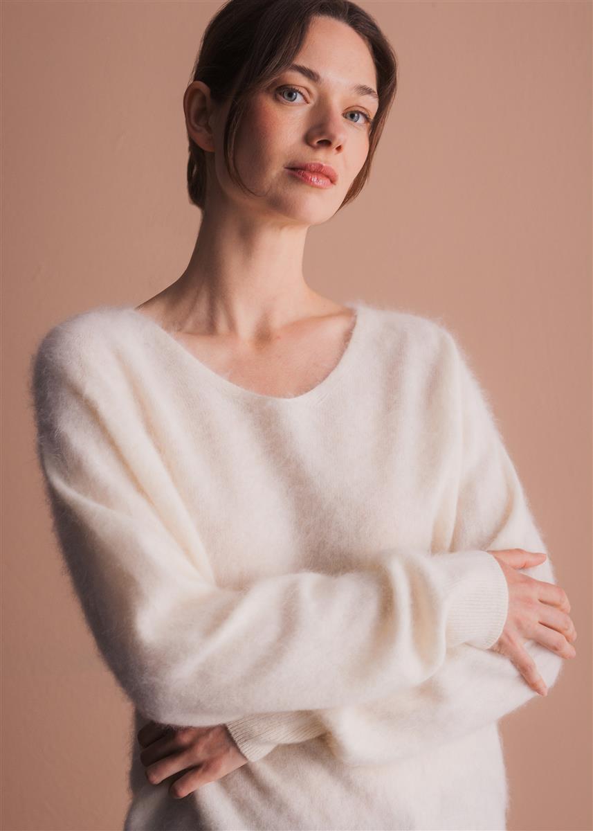 marlowe nature Paloma Pullover cream Wolle Kaschmir V-Ausschnitt