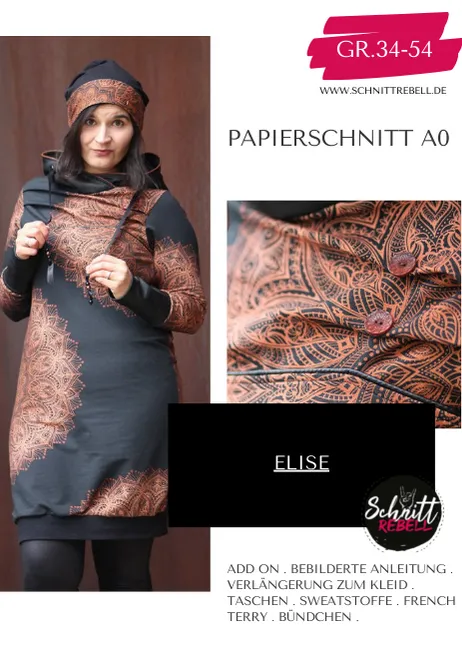 Schnittrebell Papierschnitte Add On Hoodiekleid Elise Gr.34-54