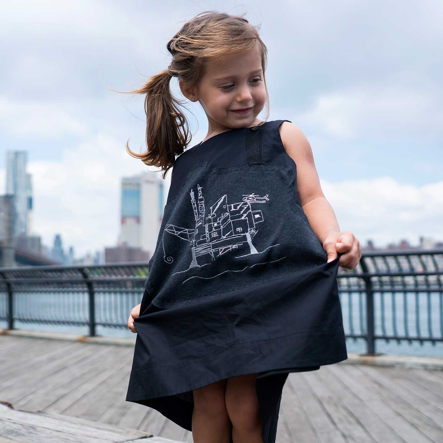 Infantium Victoria Trapeze Kleid Mädchen Schwarz Baumwolle Applikation