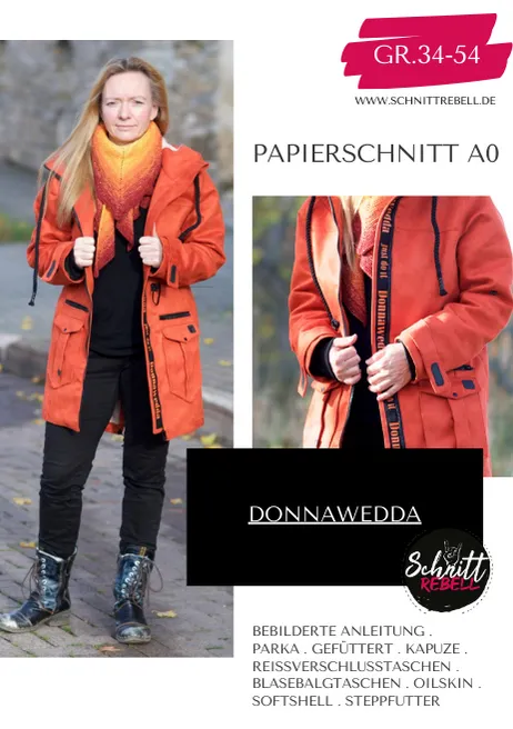 Schnittrebell Donnawedda Parka Papierschnitt Gr.34-54 mit Kapuze