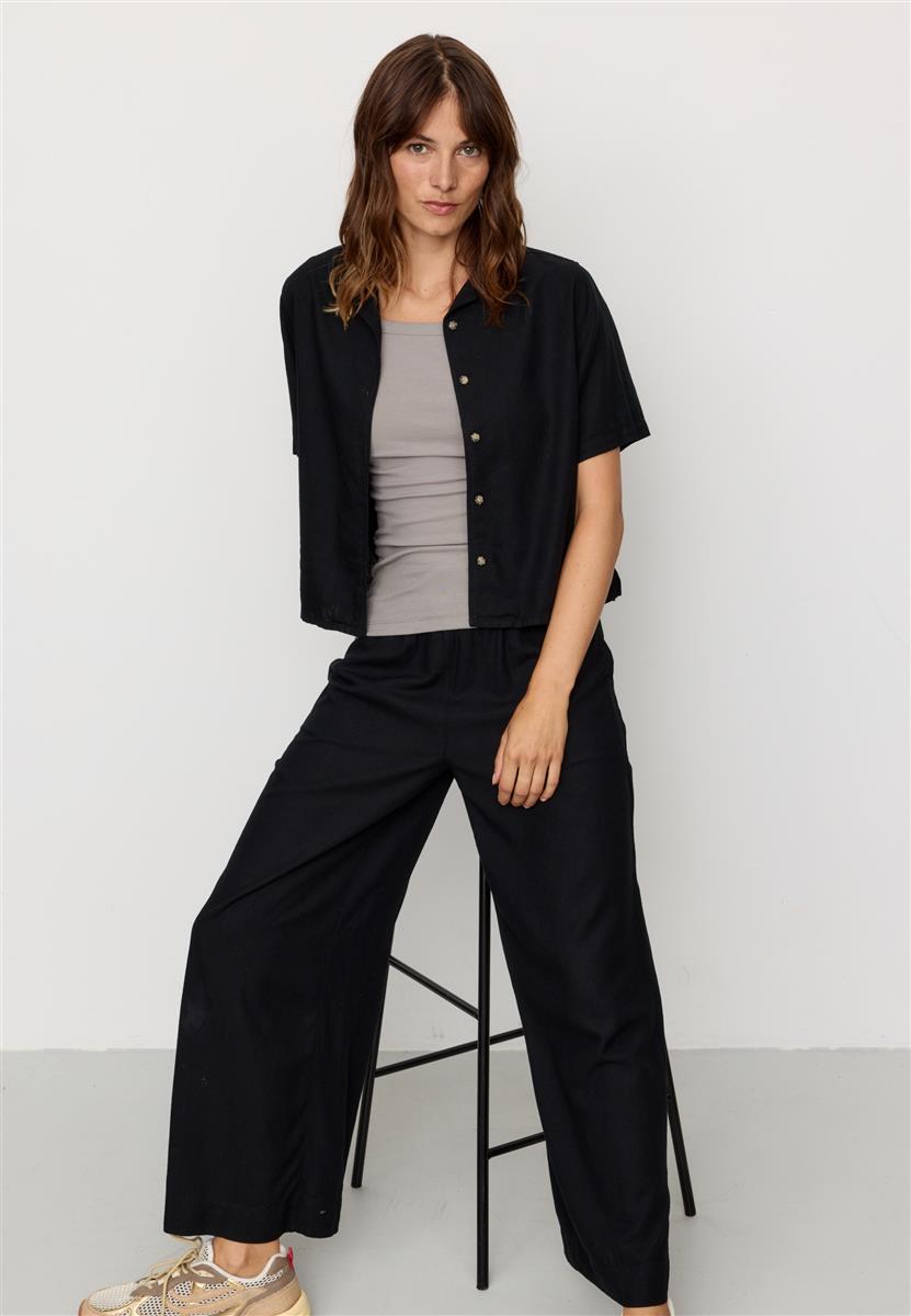 marlowe nature Alisma Hose schwarz weites Bein Viskose-Leinen