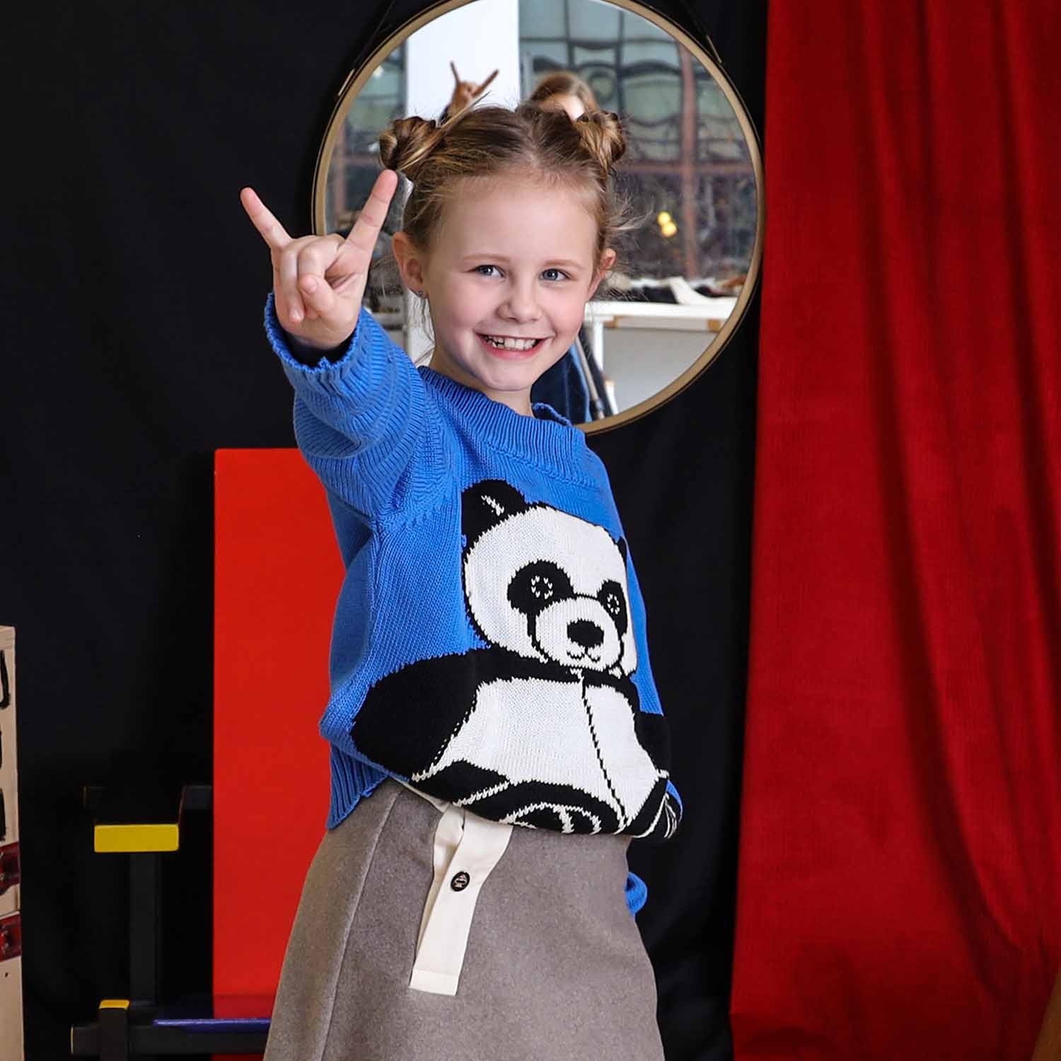 Infantium Victoria Panda Sweater Kinderpullover Blau Bio 128