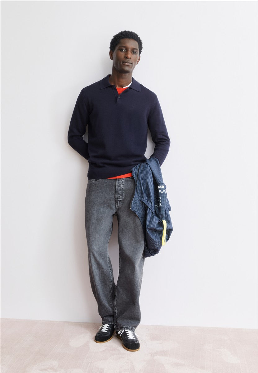 marlowe nature Knit Poloshirt Longsleeve black Bio-Baumwolle