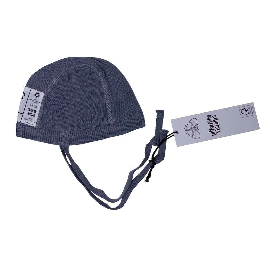 Infantium Victoria Knitted Baby Bonnet Mütze Grau Bio-Baumwolle