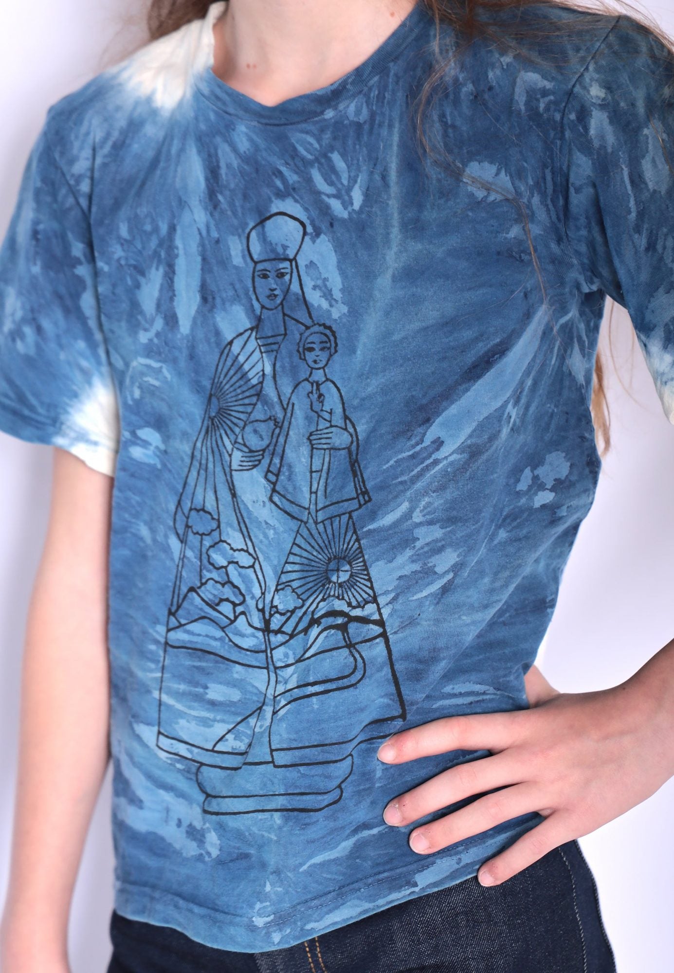 Infantium Victoria T-Shirt Indigo Handdruck Baumwolle blau