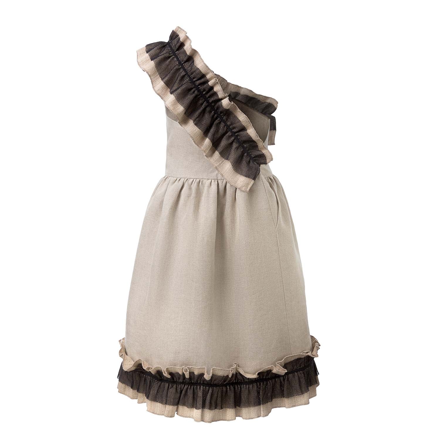 Infantium Victoria Dresses Leinenkleid 128 Beige mit Lotusseide