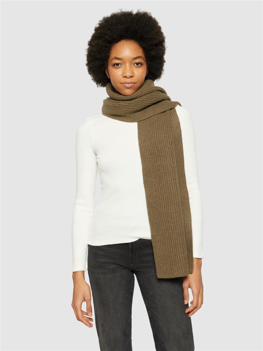 Knowledge Cotton Rib Knit Scarf Lammwolle black jet