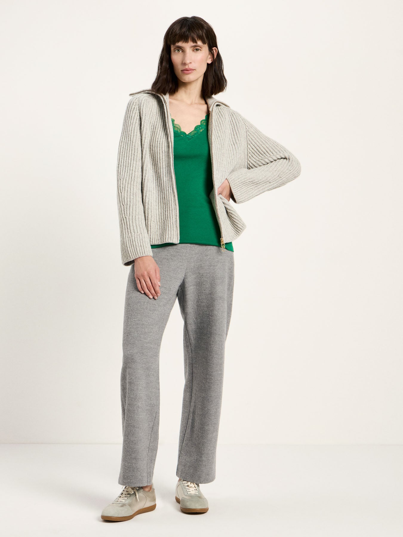 Marlowe Nature Strickjacke Rippoptik Grau Wolle Gr.38