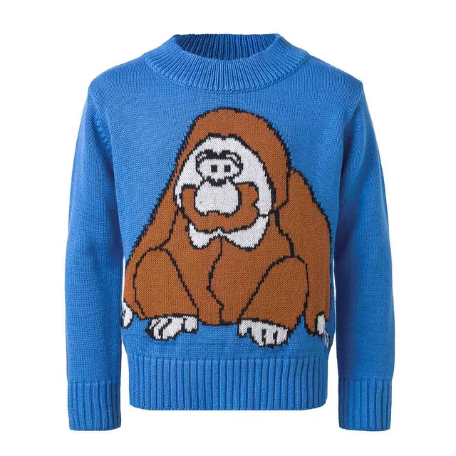Infantium Victoria Orangutan Sweater Pullover blau 116 Bio-Baumwolle