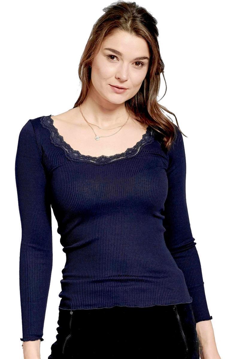 marlowe nature Langarmshirt Spitze Seide merlot Rippenshirt