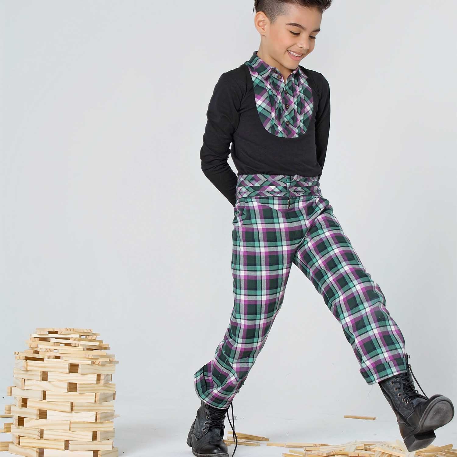 Infantium Victoria Tartan Pleated Belt Pants Karo Hose