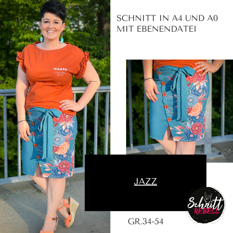 Schnittrebell Jazz Bleistiftrock Gr.34-54 Schnittmuster Digital