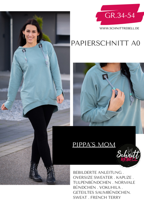 Schnittrebell Pippa's Mom Hoodie Papierschnitt Gr.34-54 A0