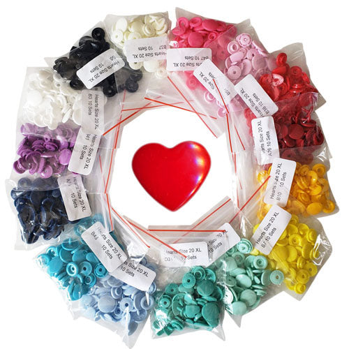 Kam Snaps Hearts Druckknöpfe 200 Sets bunt 12,5 mm
