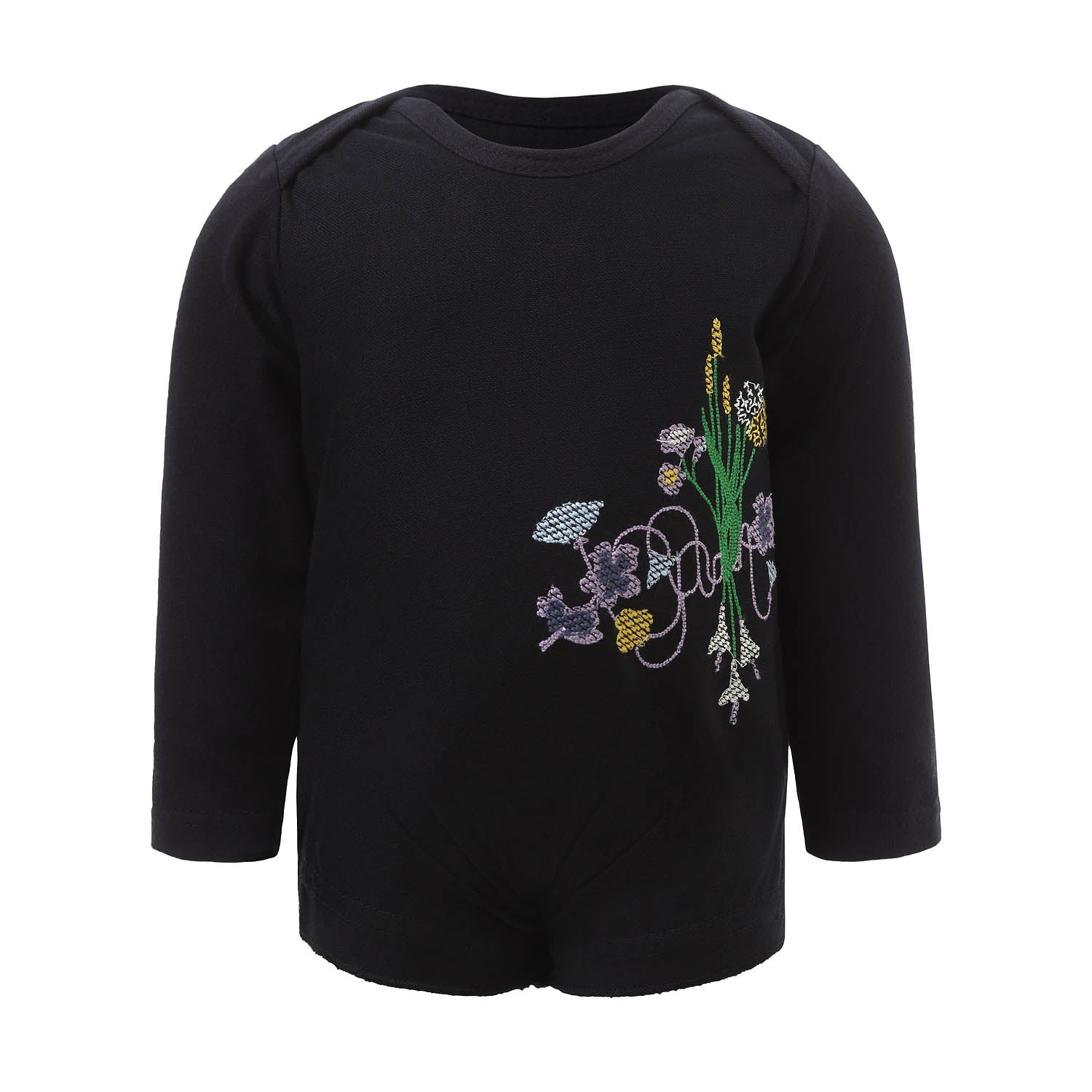 Infantium Victoria Black Onesie Babybody schwarz Blumenstickerei