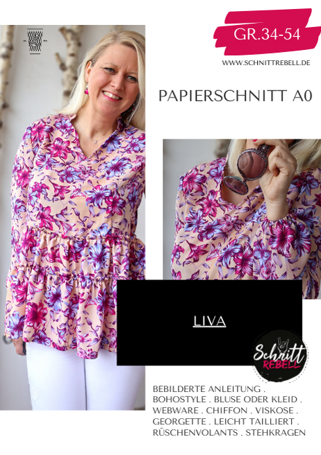 Schnittrebell Liva Boho Bluse Kleid Papierschnitt 34-54