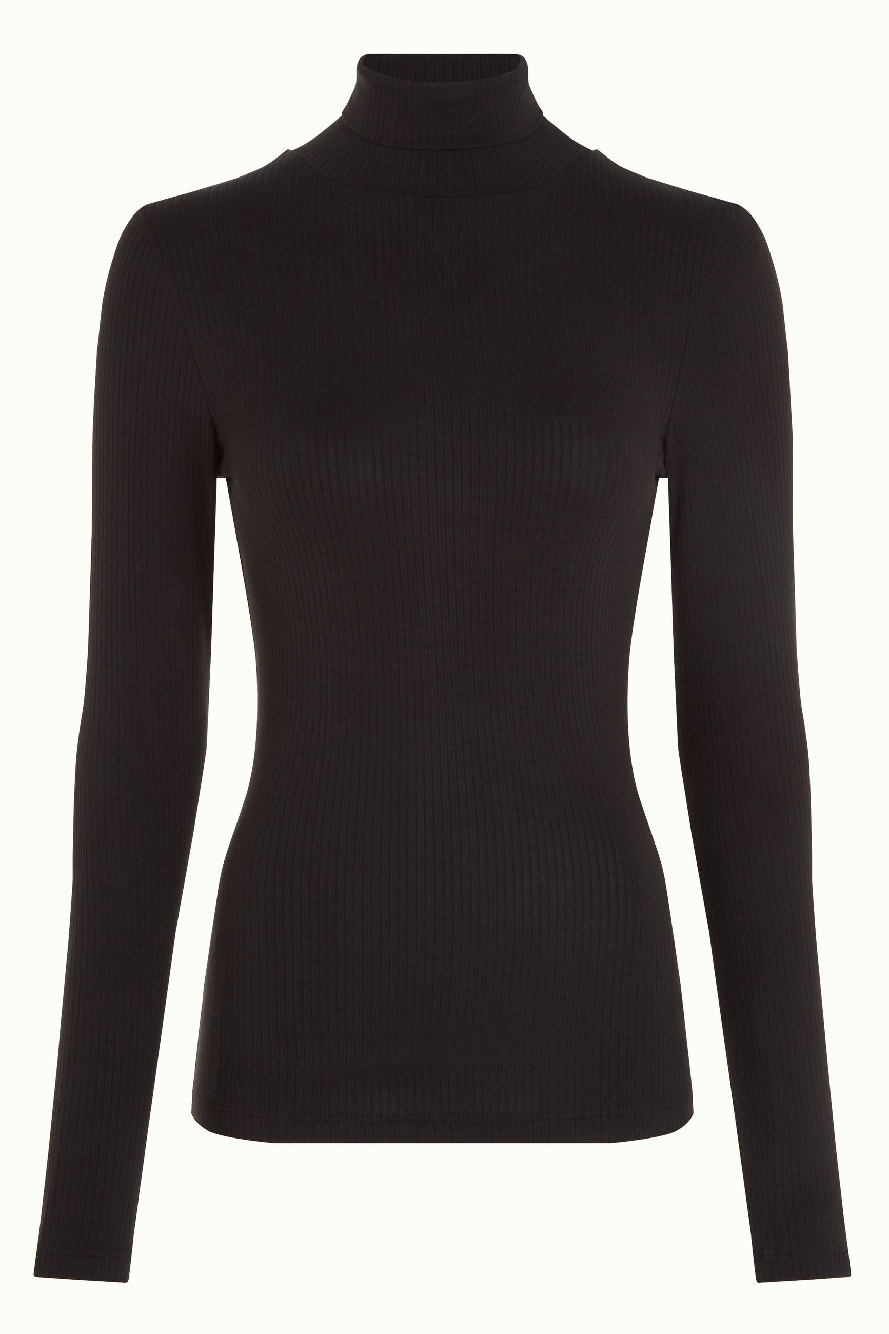 marlowe nature Rollneck Top Uni Rib Shirt schwarz Ecovero