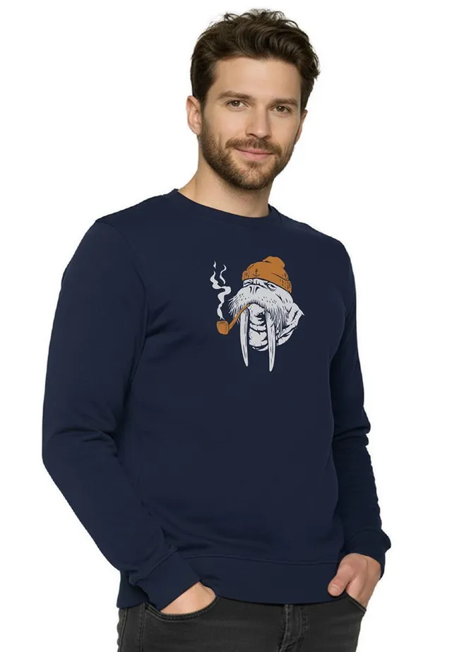 marlowe nature Smokey Walrus Wild Sweatshirt navy Bio-Baumwolle