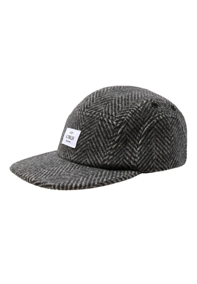 marlowe nature Accessoires Five Panel Herringbone Cap Wollcap anthracite/black