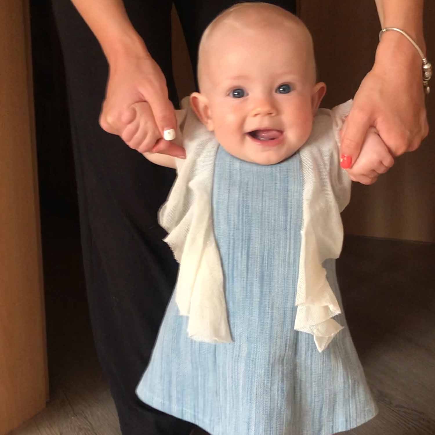 Infantium Victoria Babykleid Blau Tweed Tüll Baumwolle