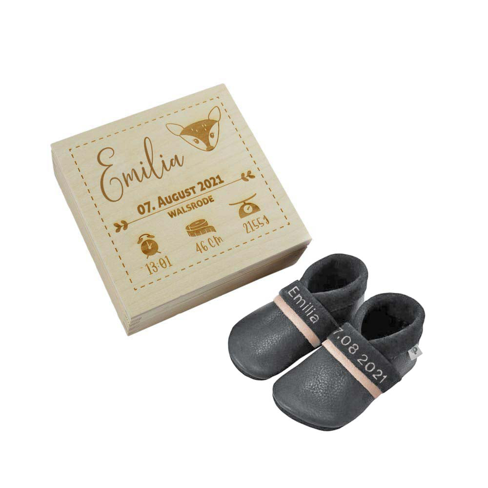 Pantolinos Geschenkset Geburt Holzbox Fuchs 18/19
