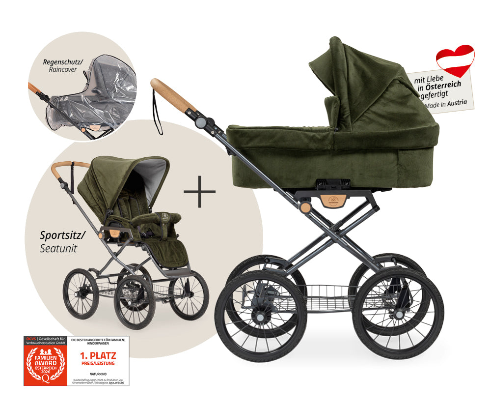 Naturkind Ida 2in1 Kinderwagen Cord Cognac mit Babykorb