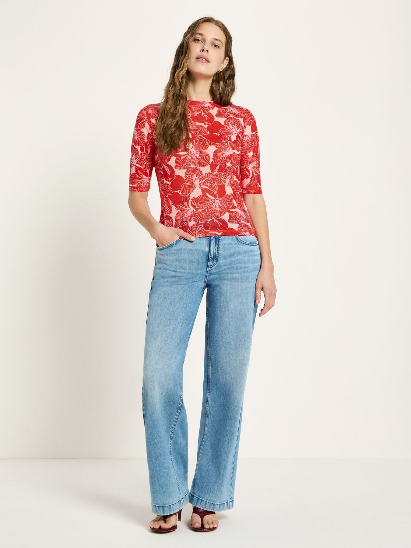marlowe nature Stehkragenshirt Tencel print bloom red 38