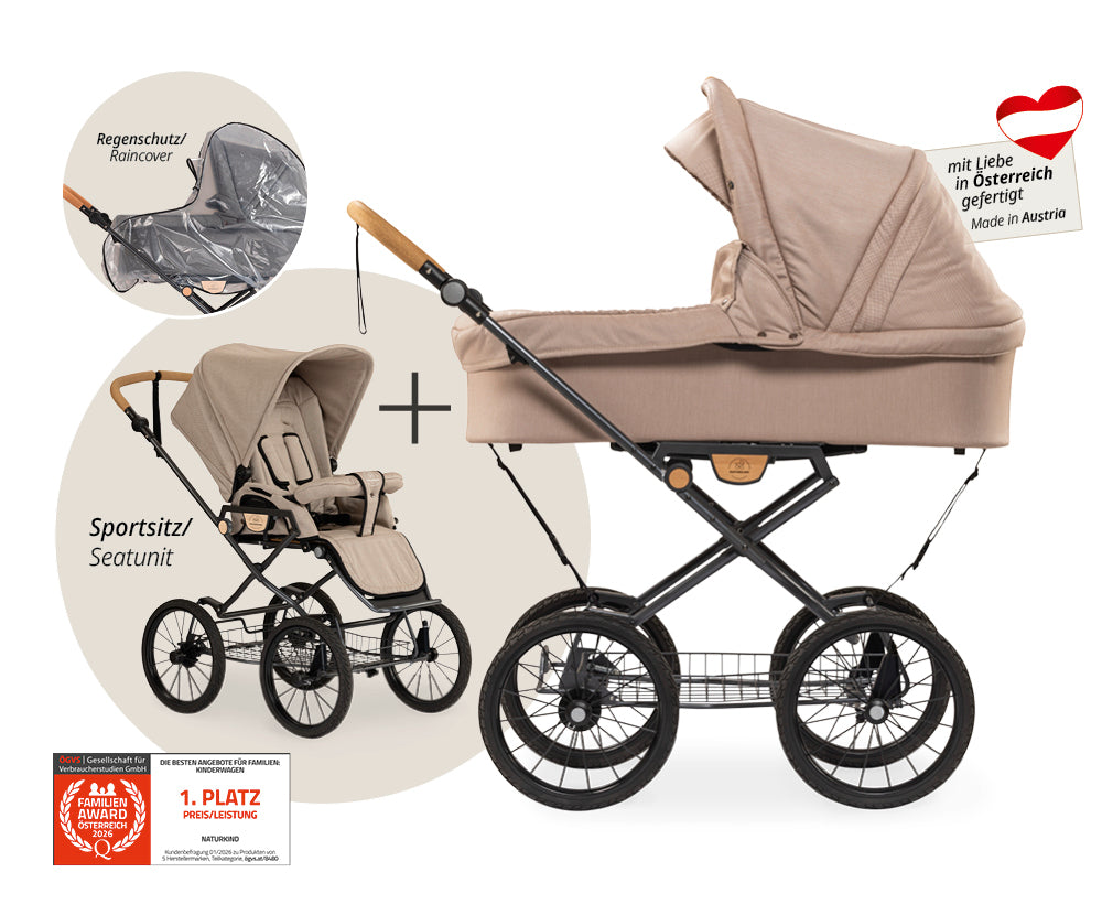 Naturkind Ida 2in1 Kinderwagen Cord Cognac mit Babykorb Max