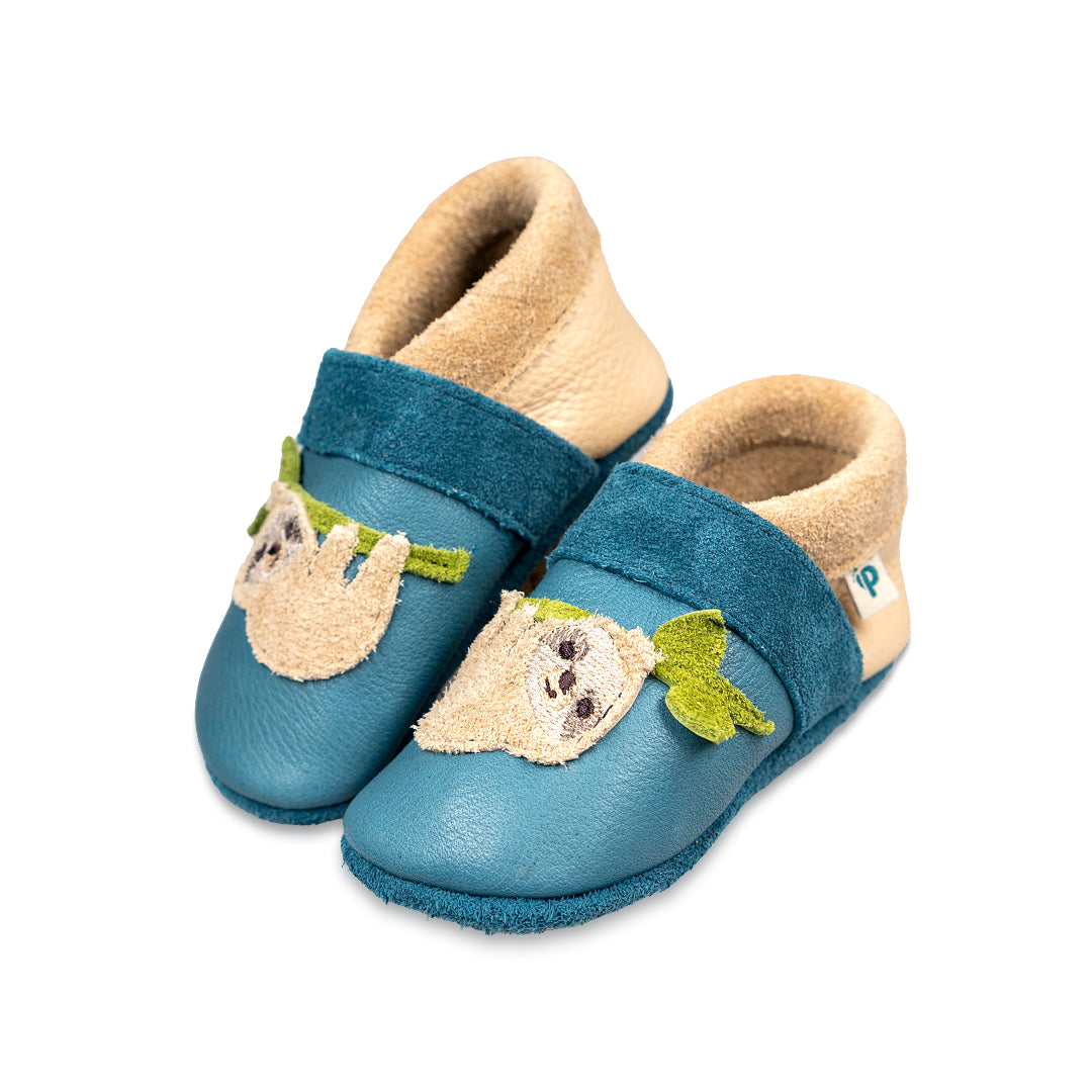 Pantolinos Faultier Krabbelschuhe Naturleder Tiermotiv