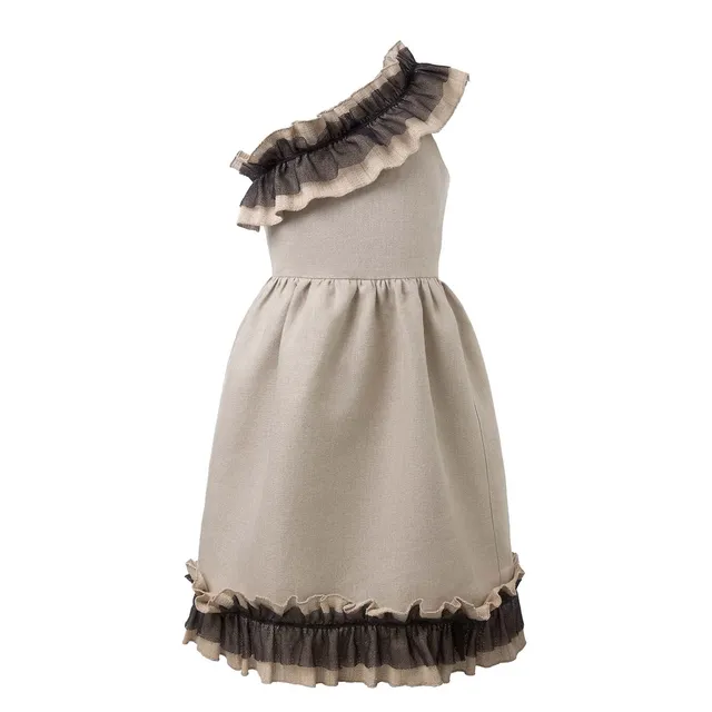 Infantium Victoria Dresses Leinenkleid 128 Beige mit Lotusseide