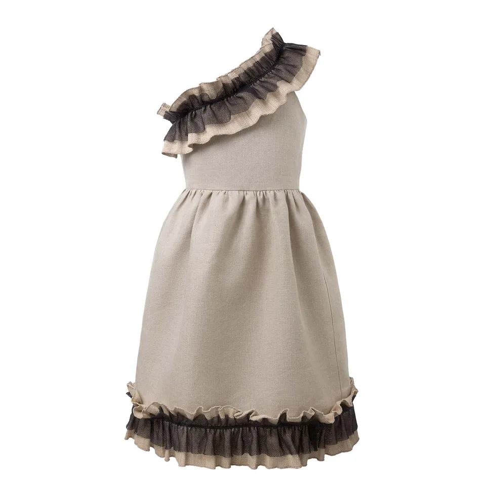 Infantium Victoria Dresses Leinenkleid 128 Beige mit Lotusseide