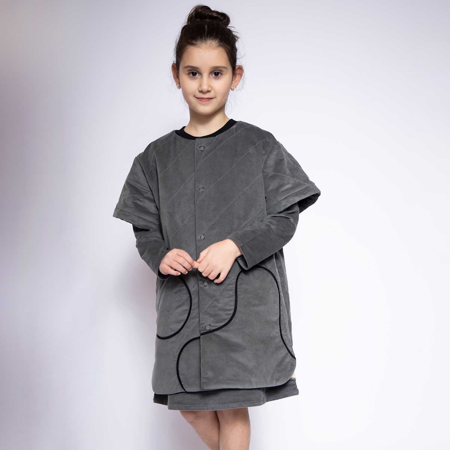 Infantium Victoria Samtjacke Grau Kurzarm Baumwolle Kinder