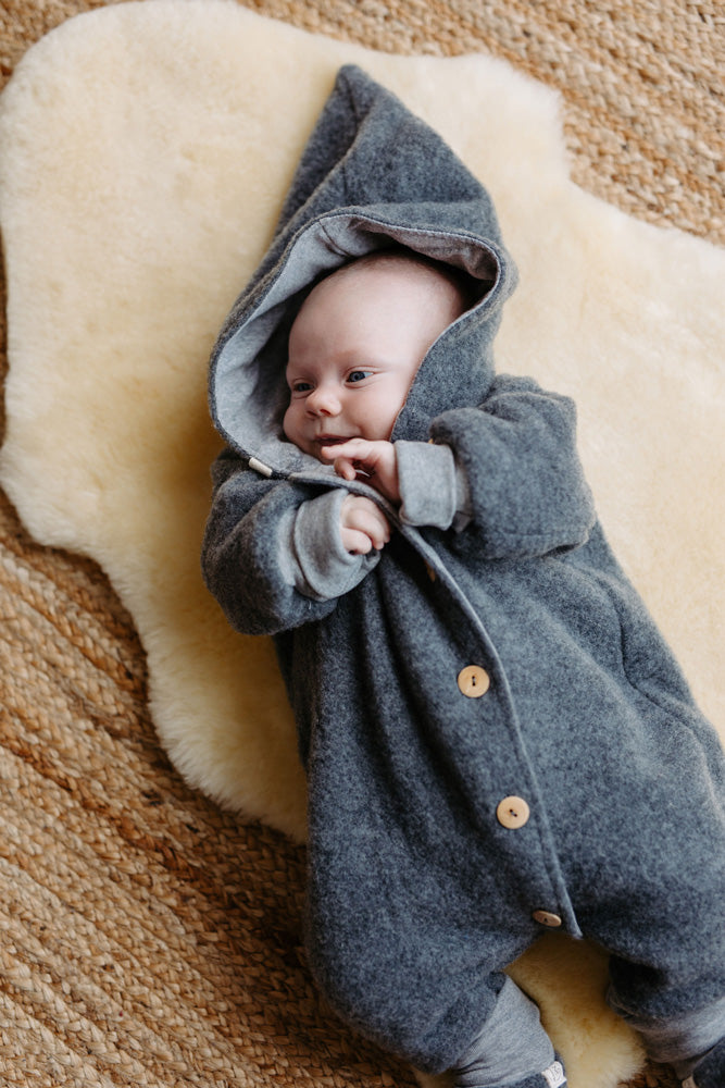 Naturkind Wollfleece Overall mit Knöpfe Babyoverall Grau GOTS