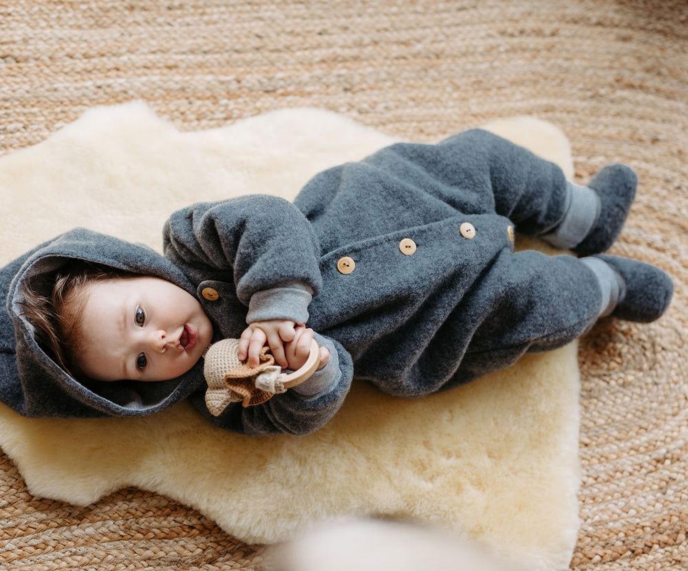 Naturkind Wollfleece Overall mit Knöpfe Babyoverall Grau GOTS