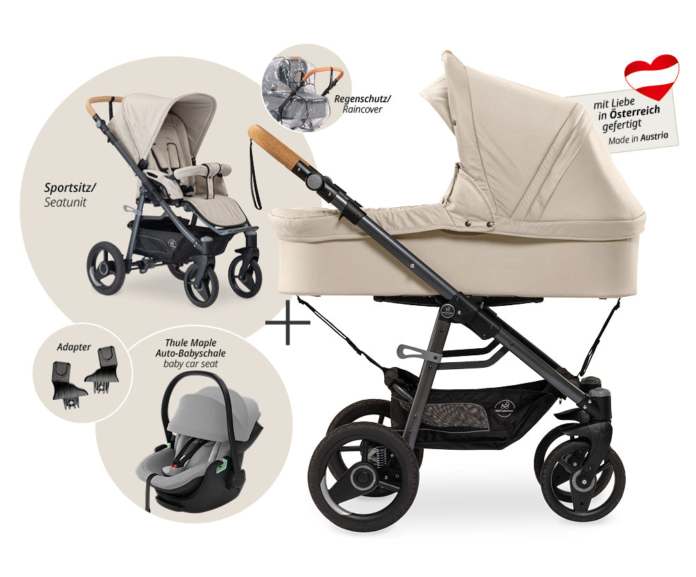 Naturkind Lux Evo 3in1 Kinderwagen Thule Maple Federung